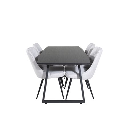 Inca Extentiontable - Black top / black Legs, Velvet Deluxe Dining Chair - Black Legs - Light Grey Fabric_4