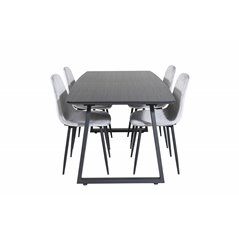 Inca Extentiontable - Black top / black Legs, Polar Diamond Dining Chair - Black Legs - Grey Velvet_4