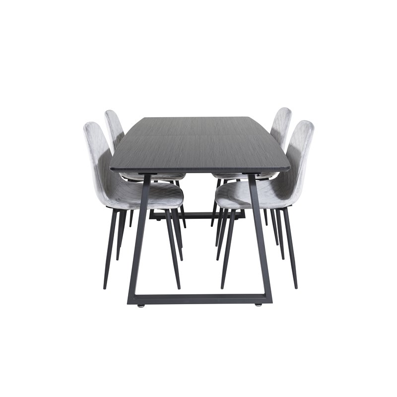 Inca Extentiontable - Black top / black Legs, Polar Diamond Dining Chair - Black Legs - Grey Velvet_4