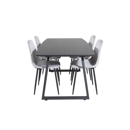 Inca Extentiontable - Black top / black Legs, Polar Diamond Dining Chair - Black Legs - Grey Velvet_4