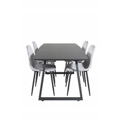 Inca Extentiontable - Black top / black Legs, Polar Diamond Dining Chair - Black Legs - Grey Velvet_4