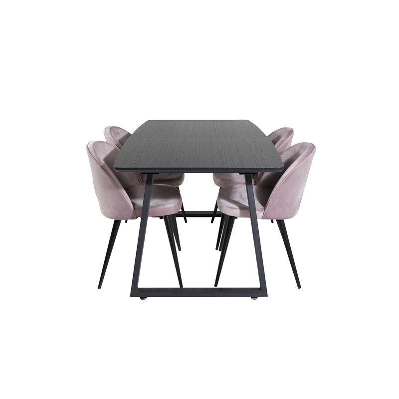 Inca Extentiontable - Musta toppi / mustat jalat, Velvet ruokatuoli - Pink / musta_4