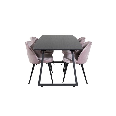 Inca Extentiontable - Black top / black Legs, Velvet Dining Chair - Pink / Black_4