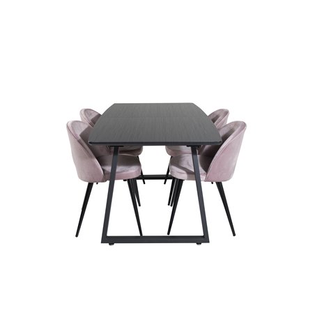 Inca Extentiontable - Black top / black Legs, Velvet Dining Chair - Pink / Black_4