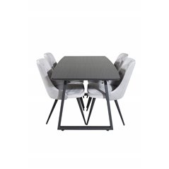 Inca Extentiontable - Black top / black Legs, Velvet Deluxe Dining Chair - Light Grey / Black_4