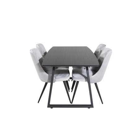 Inca Extentiontable - Black top / black Legs, Velvet Deluxe Dining Chair - Light Grey / Black_4