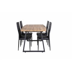 Inca Dining Table - 160/200*85*H75 - Oak / Black, Slim High Back Dining Chair - Black Legs - Black PU_4