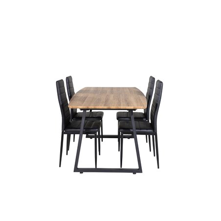 Inca Dining Table - 160/200*85*H75 - Oak / Black, Slim High Back Dining Chair - Black Legs - Black PU_4