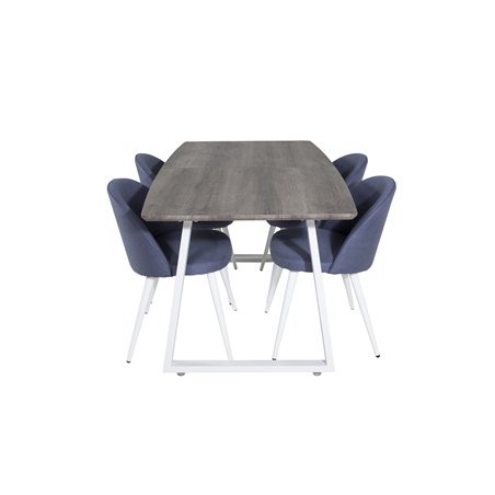 Inca Extentiontable - grey "oak"  / white Legs, Velvet Dining Chiar - White  legs - Blue Fabric_4