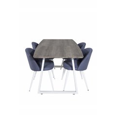 Inca Extentiontable - harmaa "tammi" / valkoinen Jalat, Velvet Dining Chiar - Valkoiset jalat - Blue Kangas_4