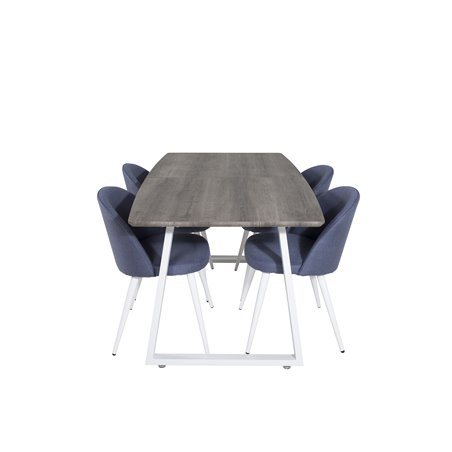 Inca Extentiontable - harmaa "tammi" / valkoinen Jalat, Velvet Dining Chiar - Valkoiset jalat - Blue Kangas_4