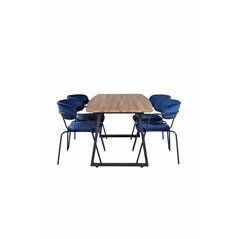Inca Dining Table - 160/200*85*H75 - Oak / Black, Arrow armchair - Black Legs - Blue Velvet_4