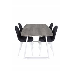 Inca Extentiontable - grey "oak" / white Legs, Polar Dining Chair - White Legs - Black Fabric_4