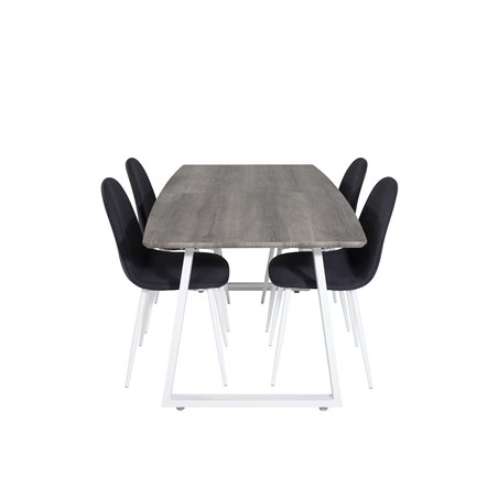 Inca Extentiontable - grey "oak"  / white Legs, Polar Dining Chair - White Legs - Black Fabric_4