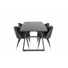 Inca Extentiontable - Black top / black Legs, Velvet Dining Chair w, Stiches - PU - Black / Black_4