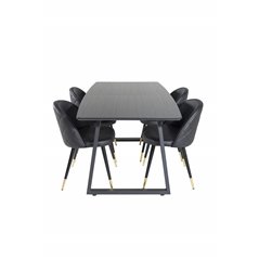 Inca Extentiontable - Black top / black Legs, Velvet Dining Chair w, Stiches - PU - Black / Black_4