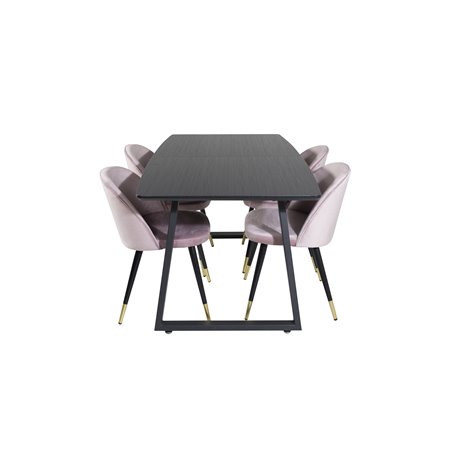 Inca Extentiontable - Black top / black Legs, Velvet Dining Chair Brass - Pink / Black_4