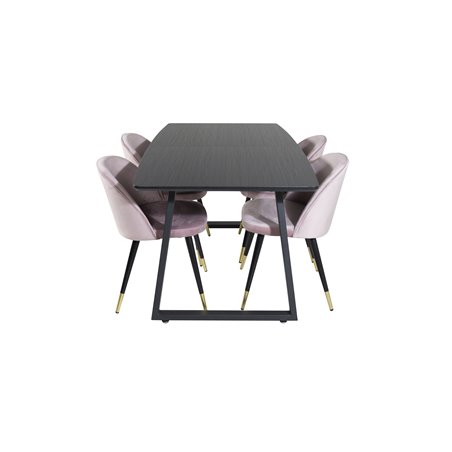 Inca Extentiontable - Black top / black Legs, Velvet Dining Chair Brass - Pink / Black_4