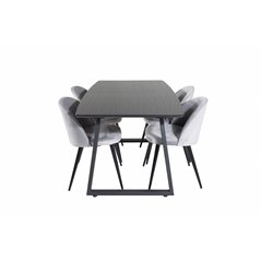 Inca Extentiontable - Black top / black Legs, Velvet Dining Chair - Light Grey / Black_4