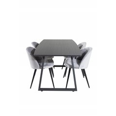 Inca Extentiontable - Black top / black Legs, Velvet Dining Chair - Light Grey / Black_4