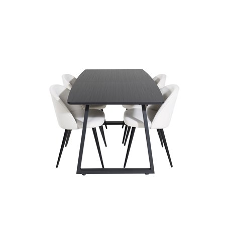 Inca Extentiontable - Black top / black Legs, Velvet Dining Chair Corduroy - Beige / Black_4