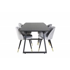 Inca Extentiontable - Black top / black Legs, Velvet Dining Chair Brass - Light Grey / Black_4