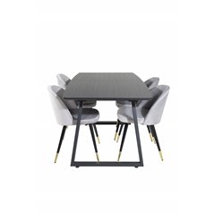 Inca Extentiontable - Black top / black Legs, Velvet Dining Chair Brass - Light Grey / Black_4