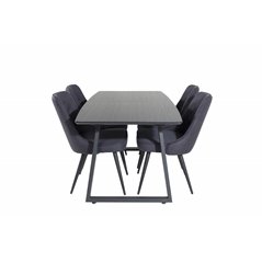 Inca Extentiontable - Black top / black Legs, Velvet Deluxe Dining Chair - Black Legs - Black Fabric_4