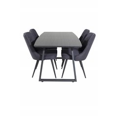 Inca Extentiontable - Black top / black Legs, Velvet Deluxe Dining Chair - Black Legs - Black Fabric_4