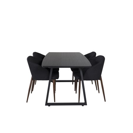 Inca Extentiontable - Black top / black Legs, Arch Dining Chair - Walnut Legs - Black Fabric_4