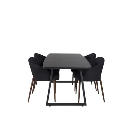 Inca Extentiontable - Black top / black Legs, Arch Dining Chair - Walnut Legs - Black Fabric_4