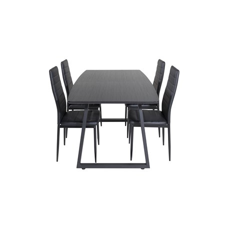 Inca Extentiontable - Black top / black Legs, Slim High Back Dining Chair - Black Legs - Black PU_4