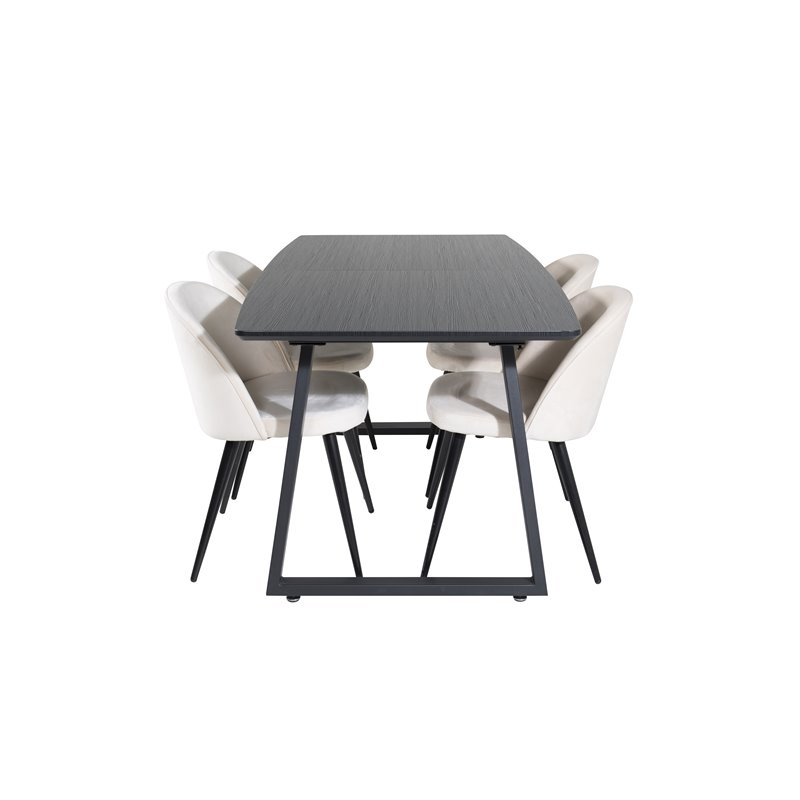 Inca Extentiontable - Musta toppi / mustat jalat, Velvet ruokatuoli - beige / musta_4