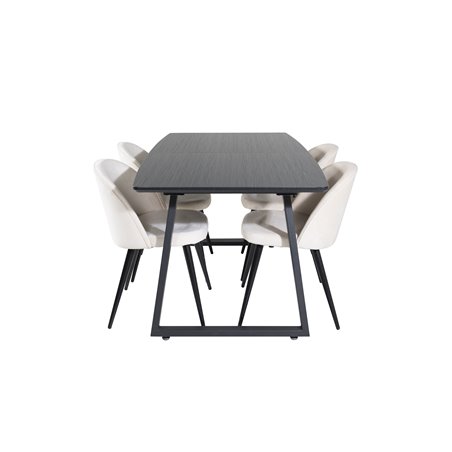 Inca Extentiontable - Black top / black Legs, Velvet Dining Chair - Beige / Black_4