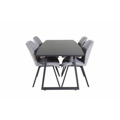Inca Extentiontable - Black top / black Legs, Gemma Dining Chair - Black Legs - Grey Fabric_4