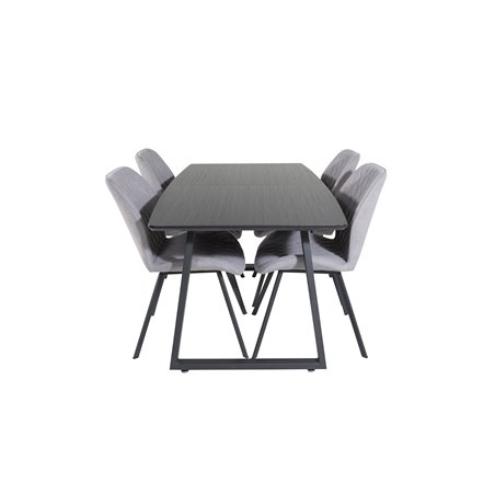 Inca Extentiontable - Black top / black Legs, Gemma Dining Chair - Black Legs - Grey Fabric_4