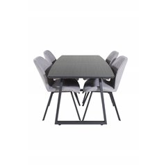 Inca Extentiontable - Black top / black Legs, Gemma  Dining Chair - Black Legs - Grey Fabric_4