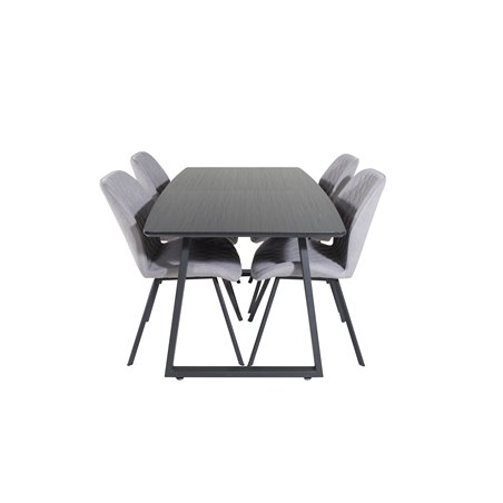 Inca Extentiontable - Black top / black Legs, Gemma  Dining Chair - Black Legs - Grey Fabric_4