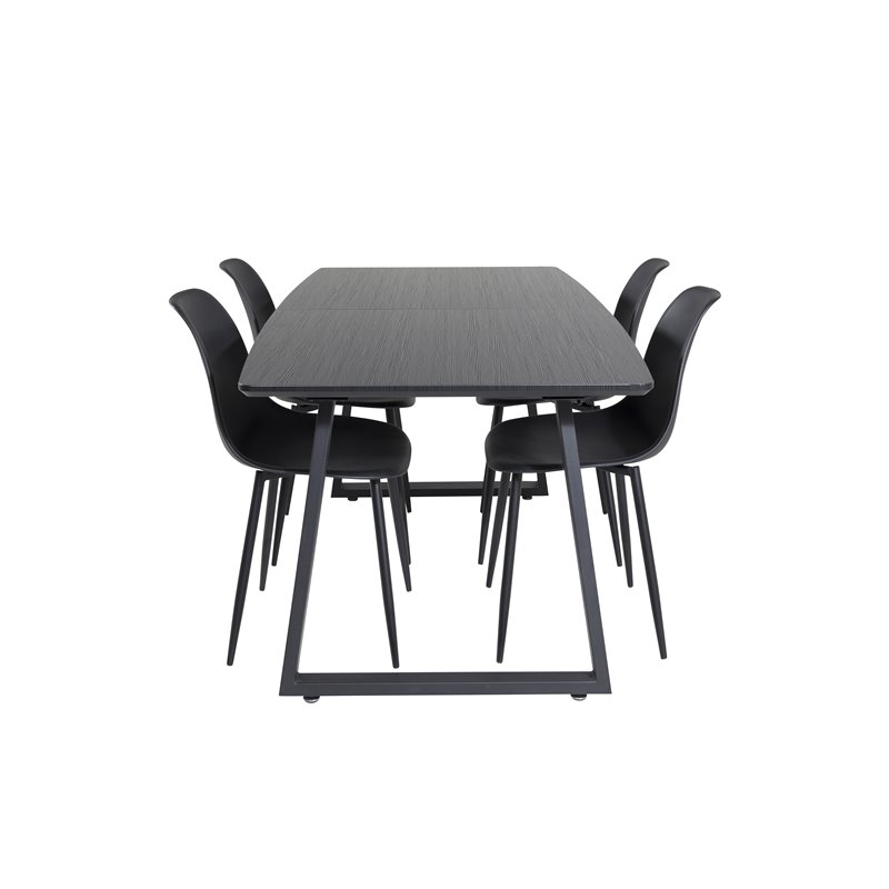 Inca Extentiontable - Black top / black Legs, Polar Plastic Dining Chair - Black Legs / Black Plastic_4