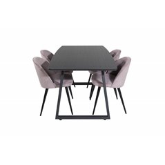 Inca Extentiontable - Black top / black Legs, Velvet Dining Chair Corduroy - Pink / Black_4