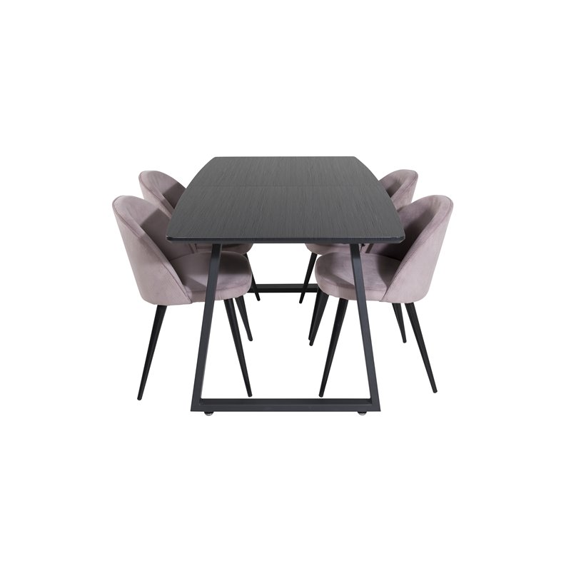 Inca Extentiontable - Black top / black Legs, Velvet Dining Chair Corduroy - Pink / Black_4