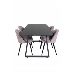 Inca forlængerbord - Sort top / sorte ben, Spisebordsstol Fløjlsfløjl - Pink / Sort_4