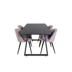 Inca Extentiontable - Black top / black Legs, Velvet Dining Chair Corduroy - Pink / Black_4