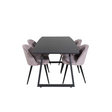 Inca forlængerbord - Sort top / sorte ben, Spisebordsstol Fløjlsfløjl - Pink / Sort_4
