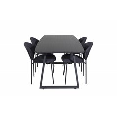 Inca Extentiontable - Black top / black Legs, Vault Dining Chair - Black Legs - Black Fabric_4