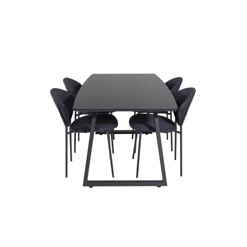 Inca Extentiontable - Black top / black Legs, Vault Dining Chair - Black Legs - Black Fabric_4