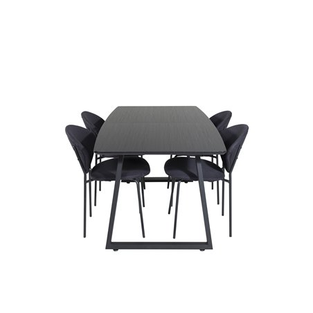 Inca Extentiontable - Black top / black Legs, Vault Dining Chair - Black Legs - Black Fabric_4