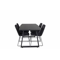 Inca Extentiontable - Black top / black Legs, Muce Dining Chair - Black Legs - Black Fabric_4