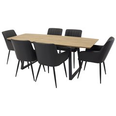 Inca Dining Table - 160/200*85*H75 - Oak / Black, Comfort Dining Chair - Black / Black_4