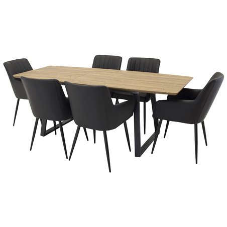Inca Dining Table - 160/200*85*H75 - Oak / Black, Comfort Dining Chair - Black / Black_4